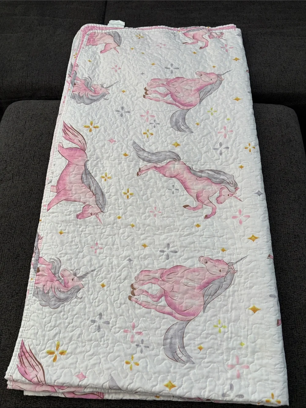 Unbranded White Quilted Kids Bedspread with Pink Unicorns